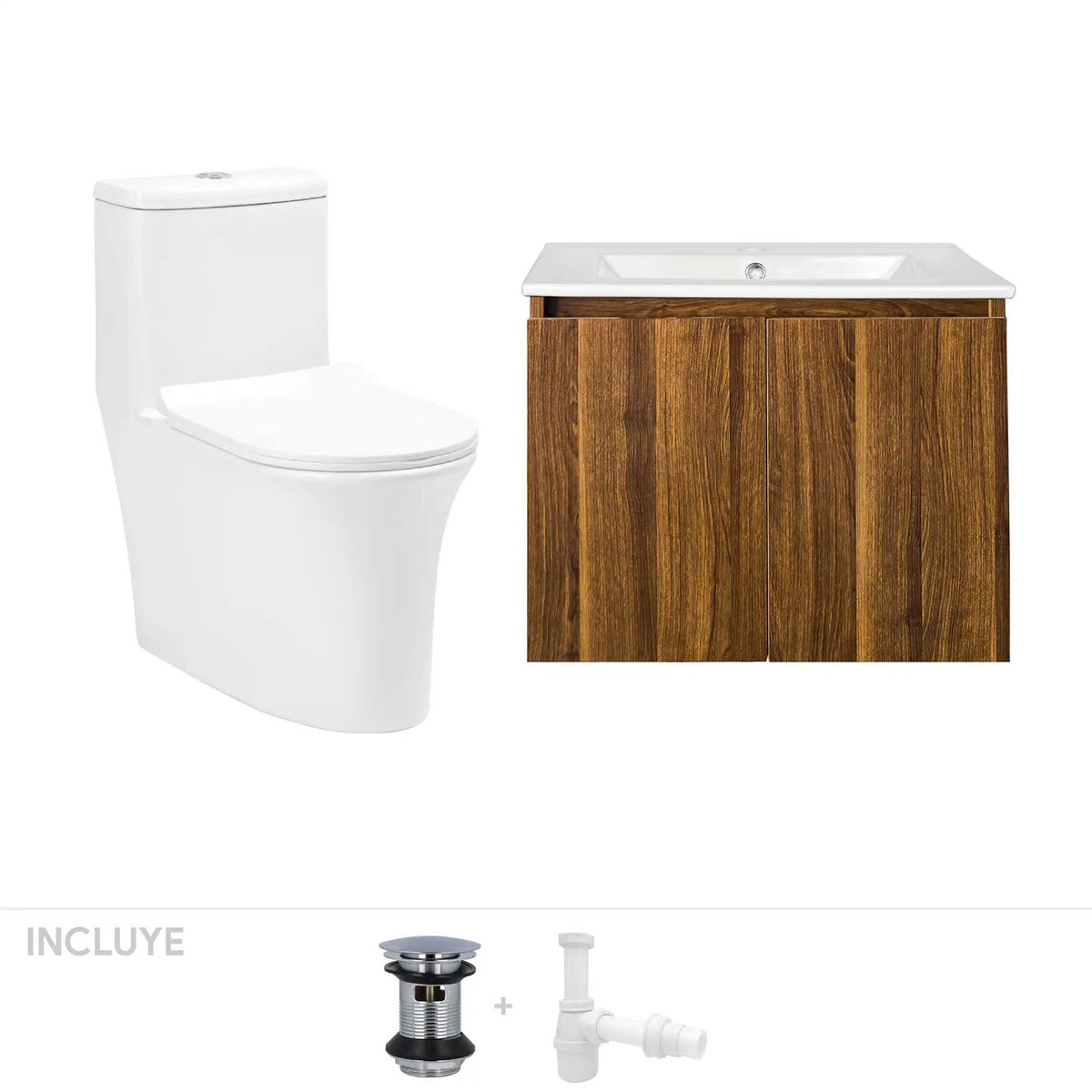 Pack Baño Toledo | Mueble Vanitorio Roble + Sanitario