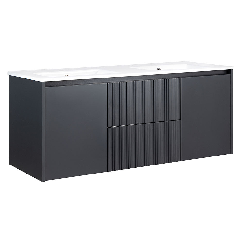 Pack Baño Villena | Mueble Vanitorio Doble Dark Grey + Griferías Lavamanos + Espejo Led