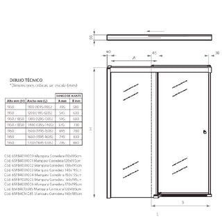 Mampara Corredera Hera 110x185 cm Ajustable ±1 cm Cromado