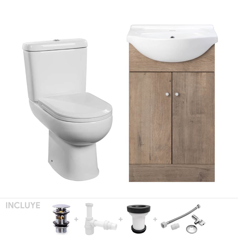 Pack Baño Lugo | Mueble Vanitorio Lenga + Sanitario