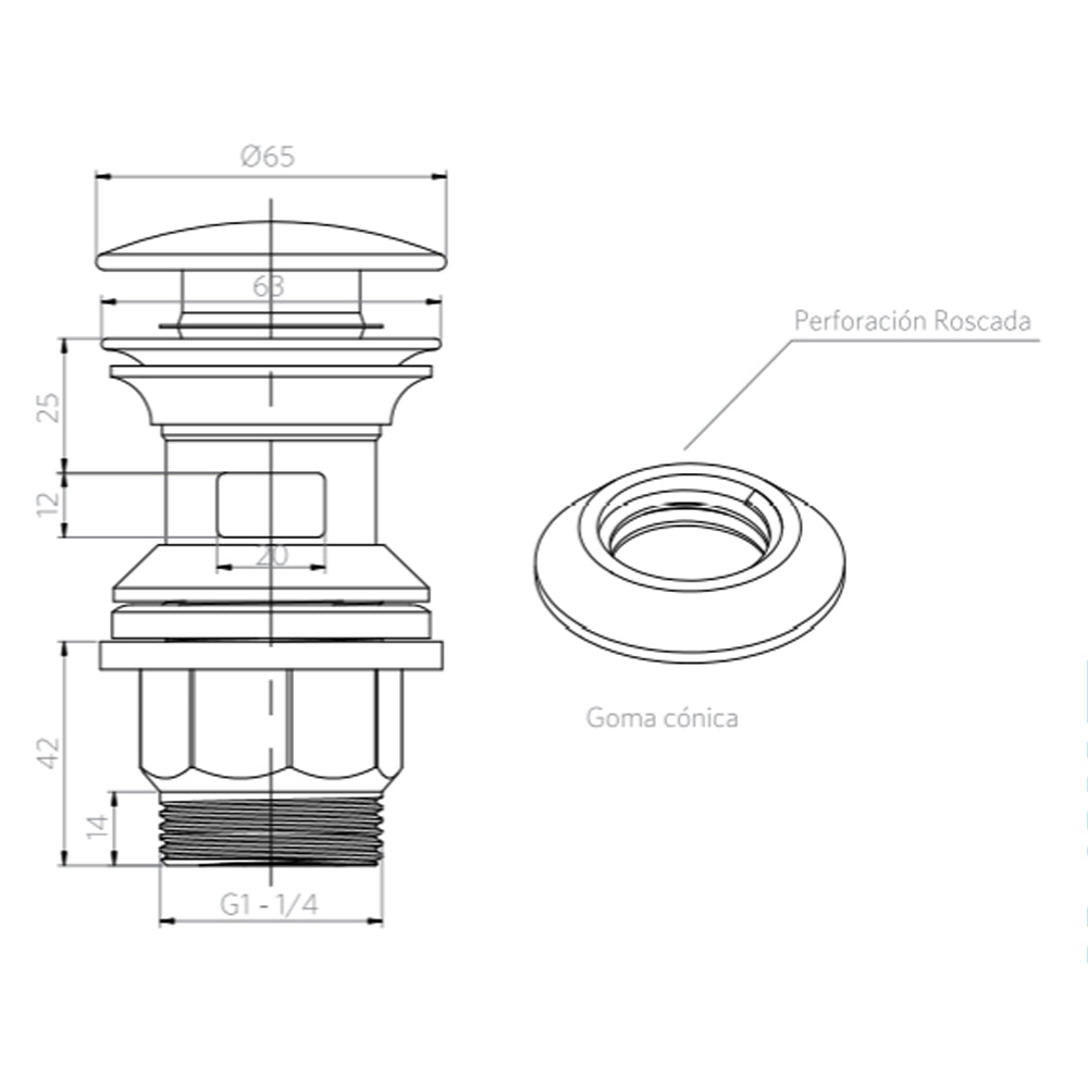 Desagüe Lavamanos Híbrido Pop Up 1 1/4&#39;&#39; c/Reb s/Cola