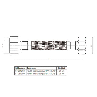 Flexible para llave angular 35 cm 1/2 HI X 15/16 HI