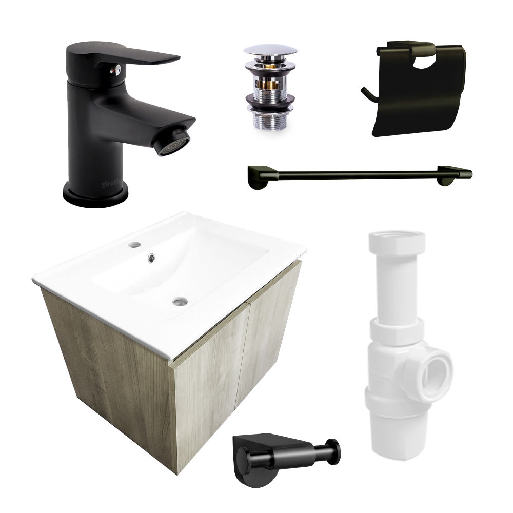 Pack Baño  Art Deco | Mueble Vanitorio Lenga + Griferías + Accesorios