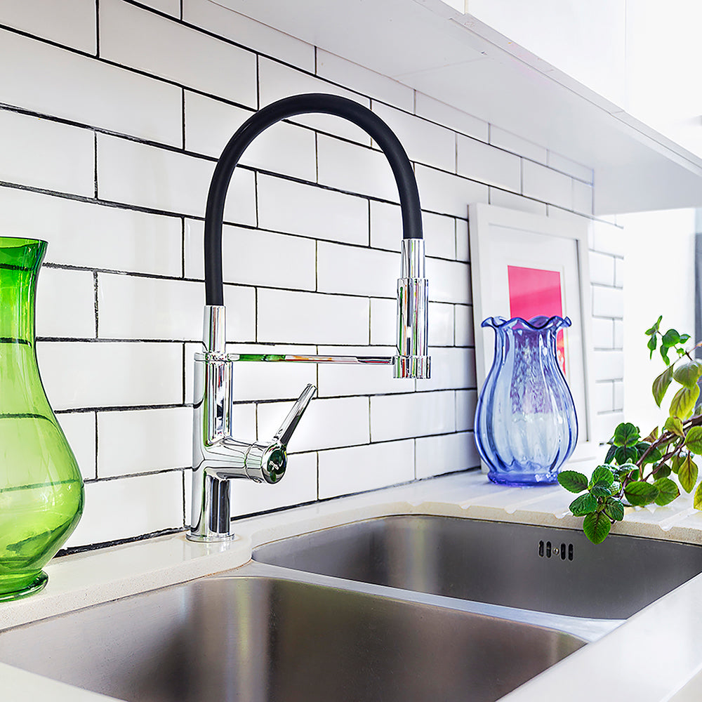 Monomando Lavaplatos Flexible Exo Cromo/Negro Mate