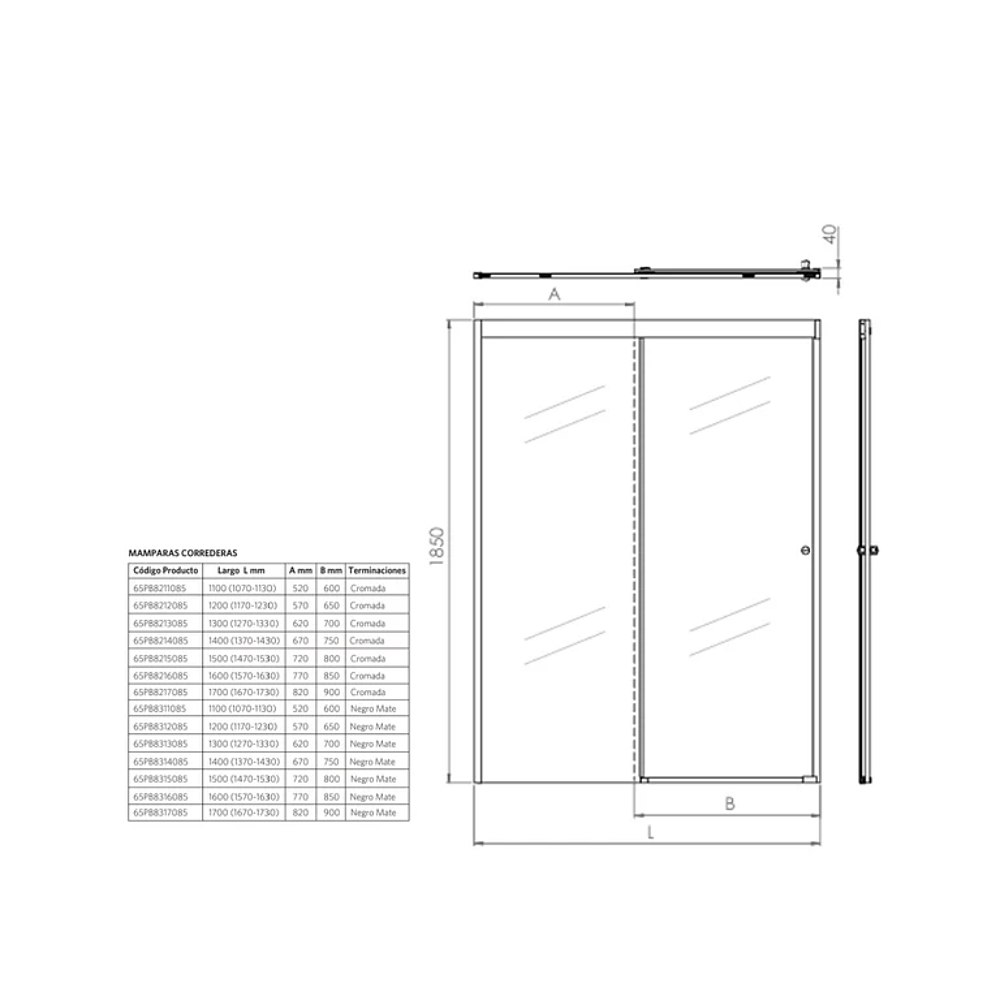 Mampara Corredera Ajustable 6 cm Hera