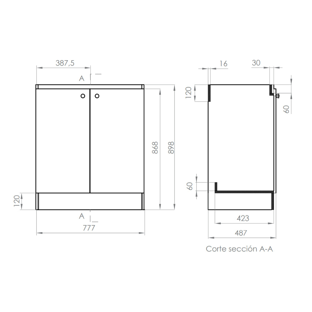 Mueble Cocina Lys a Piso 80x50x90, Color Blanco, Desarmado