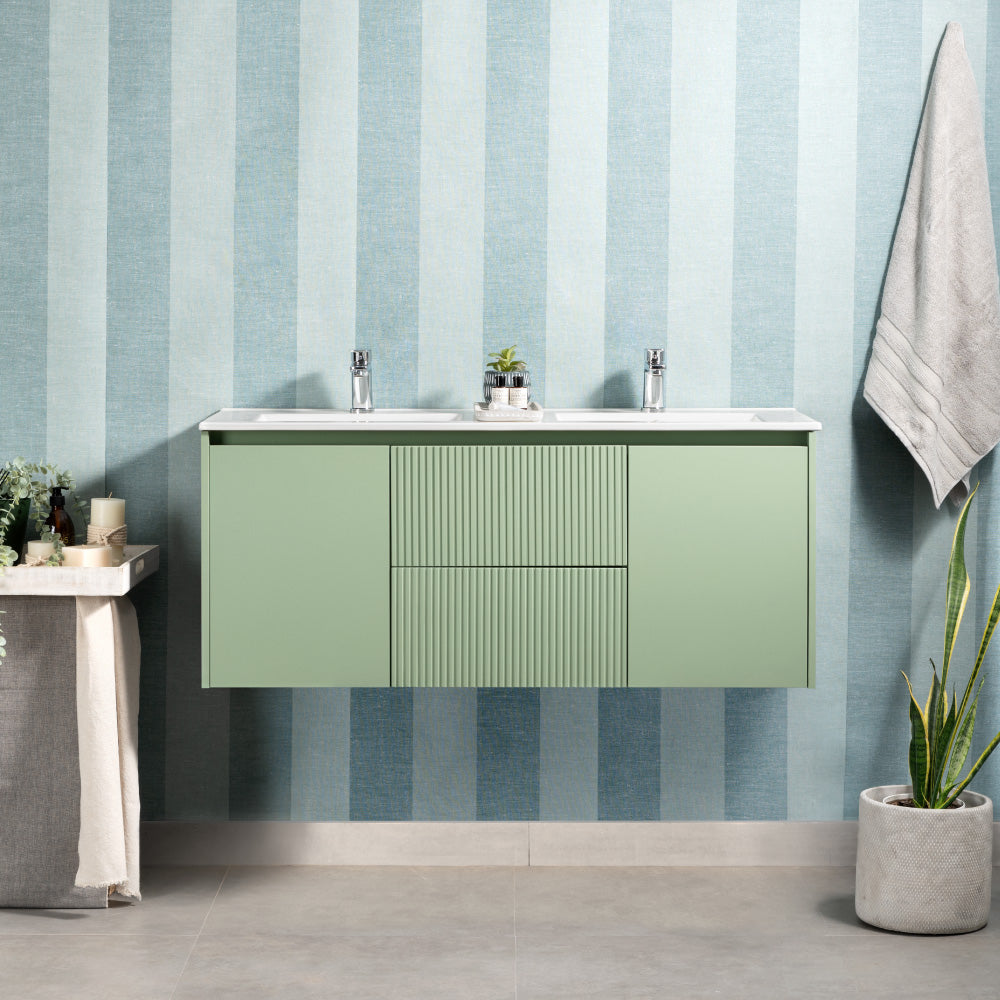 Mueble Vanitorio Sophie Sage Green Texturado + Cubierta 120x46x50 cm