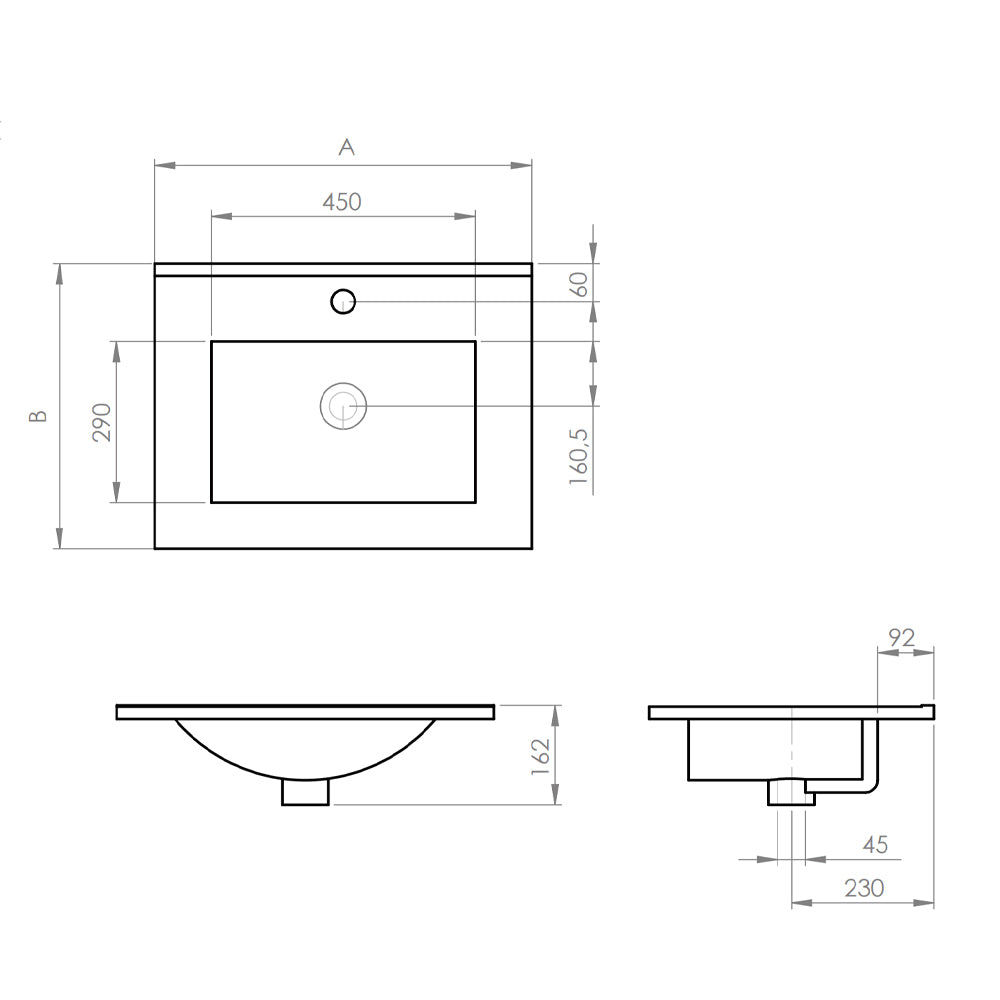 Mueble Vanitorio Méle Gris Grafito + Cubierta 70x46x50 cm