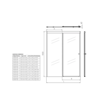 Mampara Corredera 130x185 cm Ajustable ±3 cm Cromado