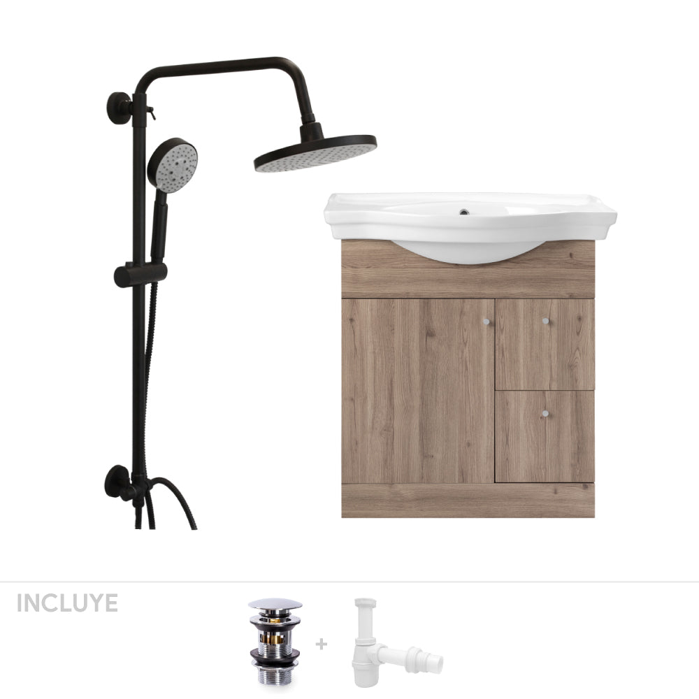 Pack Baño Beleña | Mueble Vanitorio Lenga + Columna Ducha