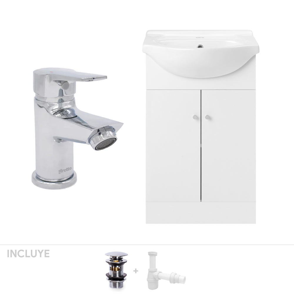 Pack  Baño Soria | Mueble Vanitorio Blanco + Grifería