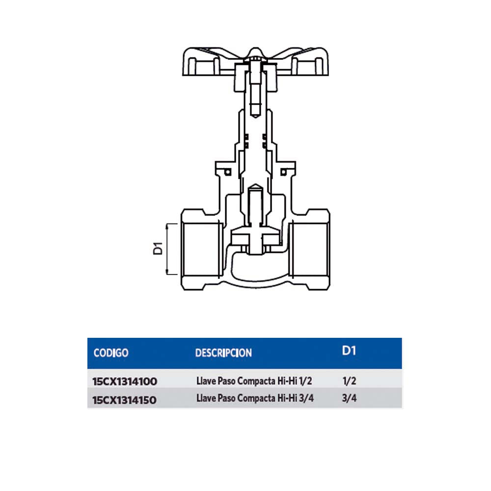 Llave Paso Compacta Hi-Hi 1/2