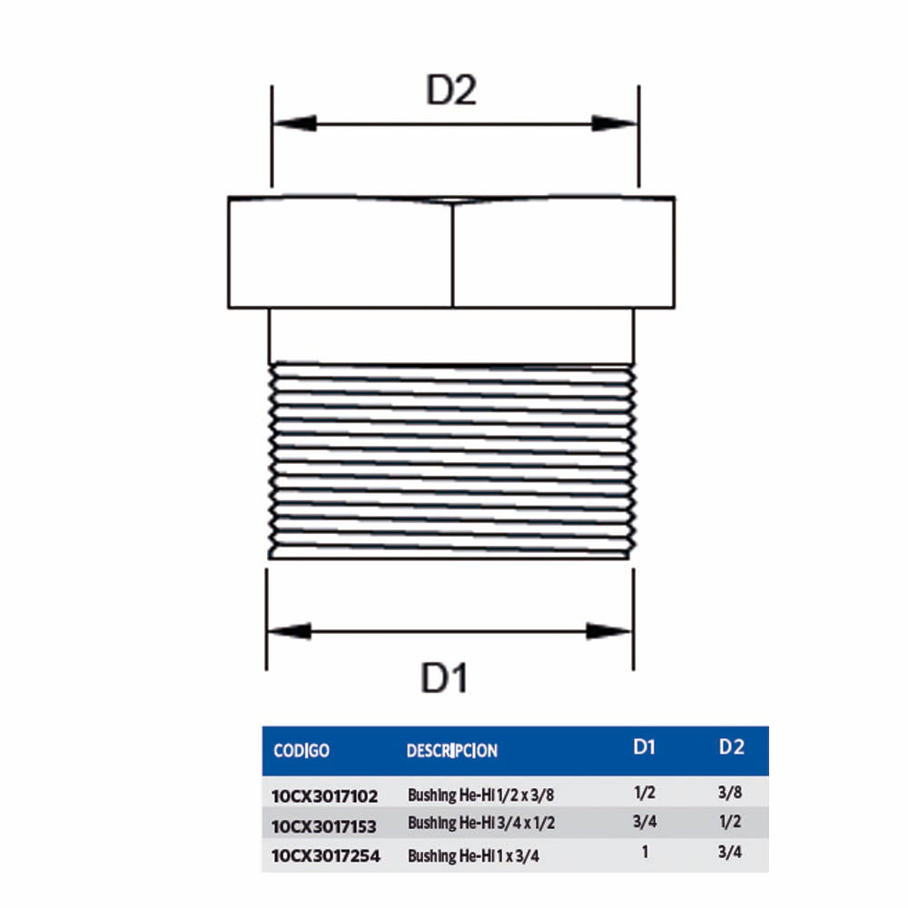 Bushing para Agua He-Hi 1x 3/4