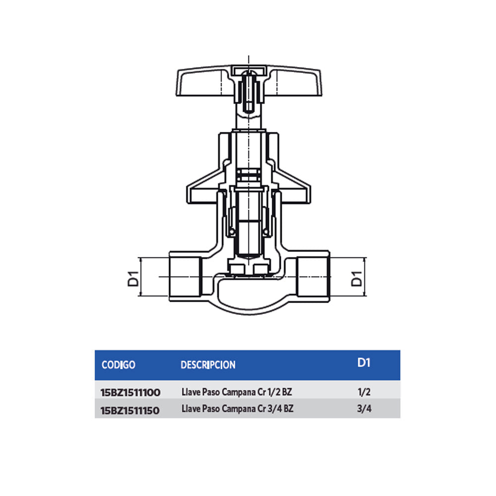 Llave Paso Campana Cr 1/2 BZ