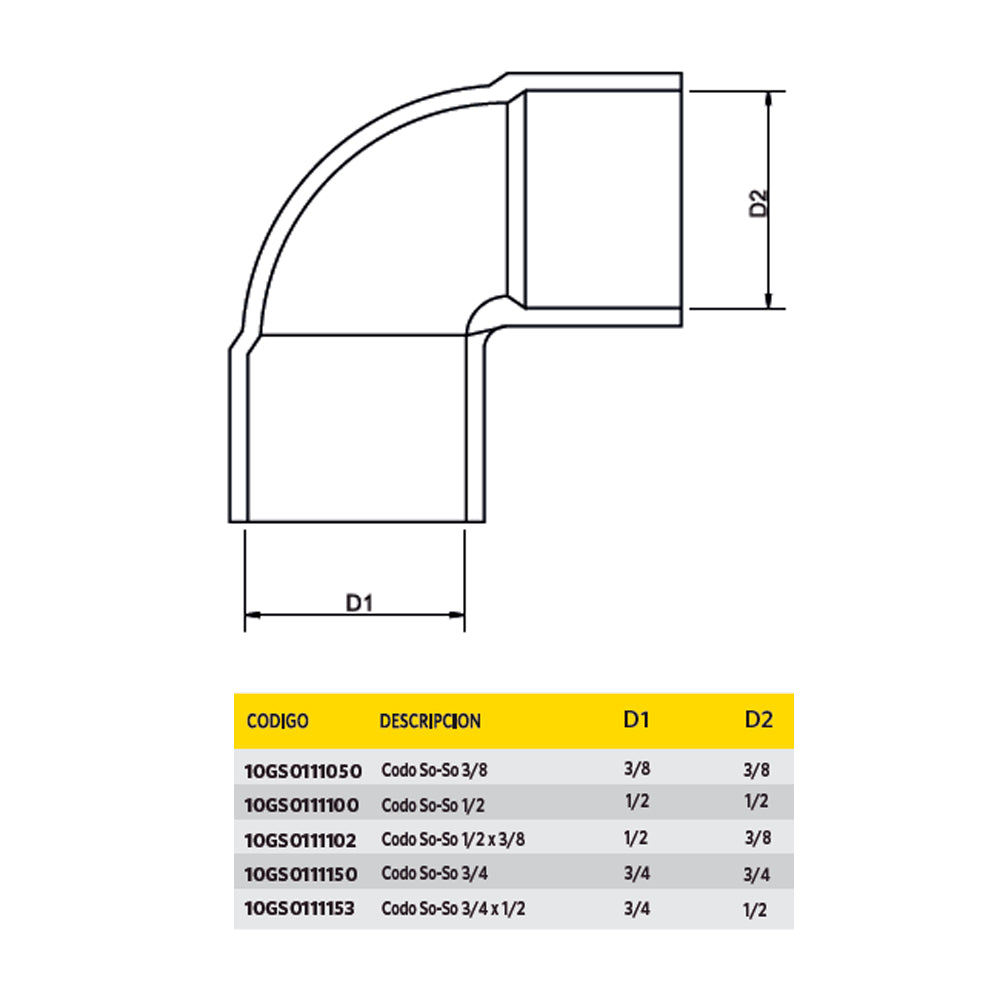 Codo para Gas So-So 3/8