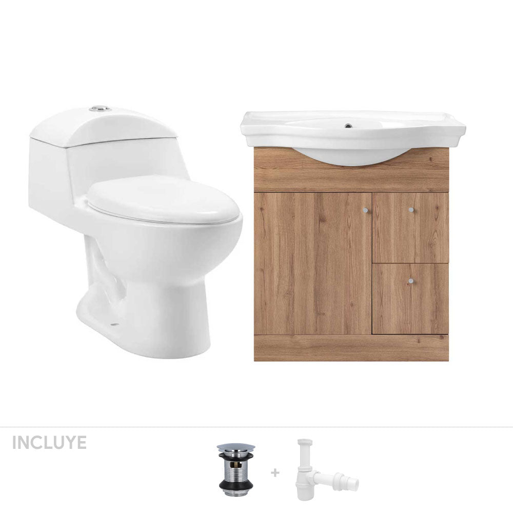 Pack Baño Segovia | Mueble Vanitorio Rústico + Sanitario